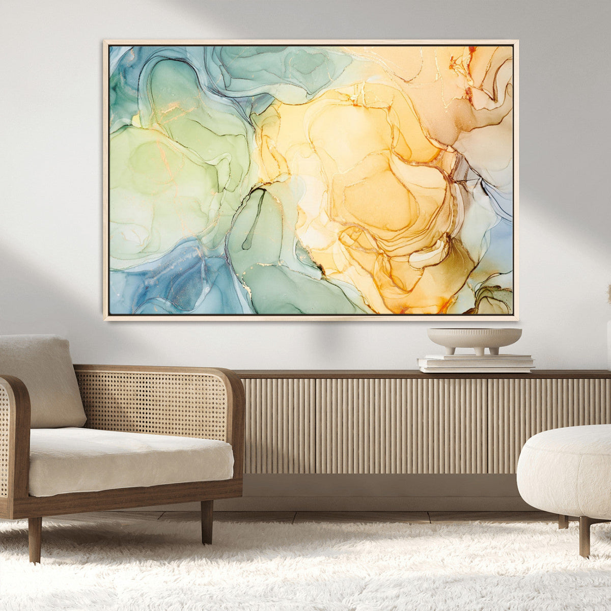 Green and Yellow Marble Fluid Effect Wall Art, Green and