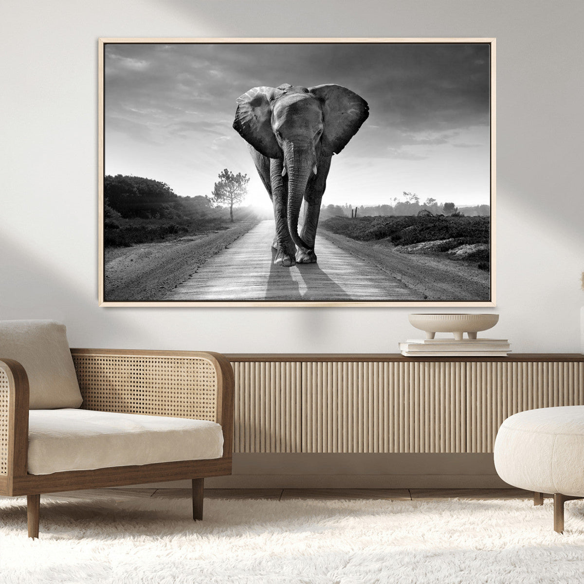 Black and White Elephant Wall Art Canvas Print