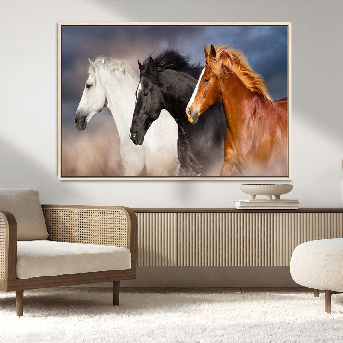 Animal Wall Art Three Horses Farmhouse Art Canvas, Framed