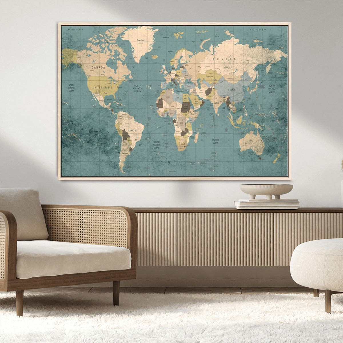 Classic World Map Canvas Print – Framed Vintage Map Wall