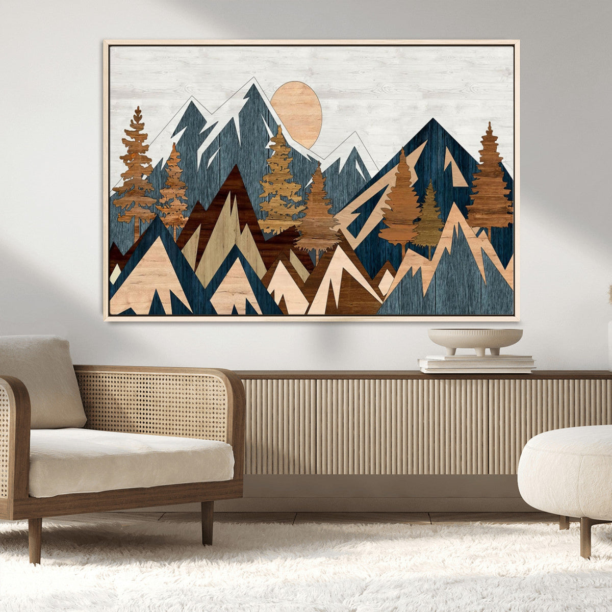 Abstract Wood Panel Effect Mountain Range Top Wall Art