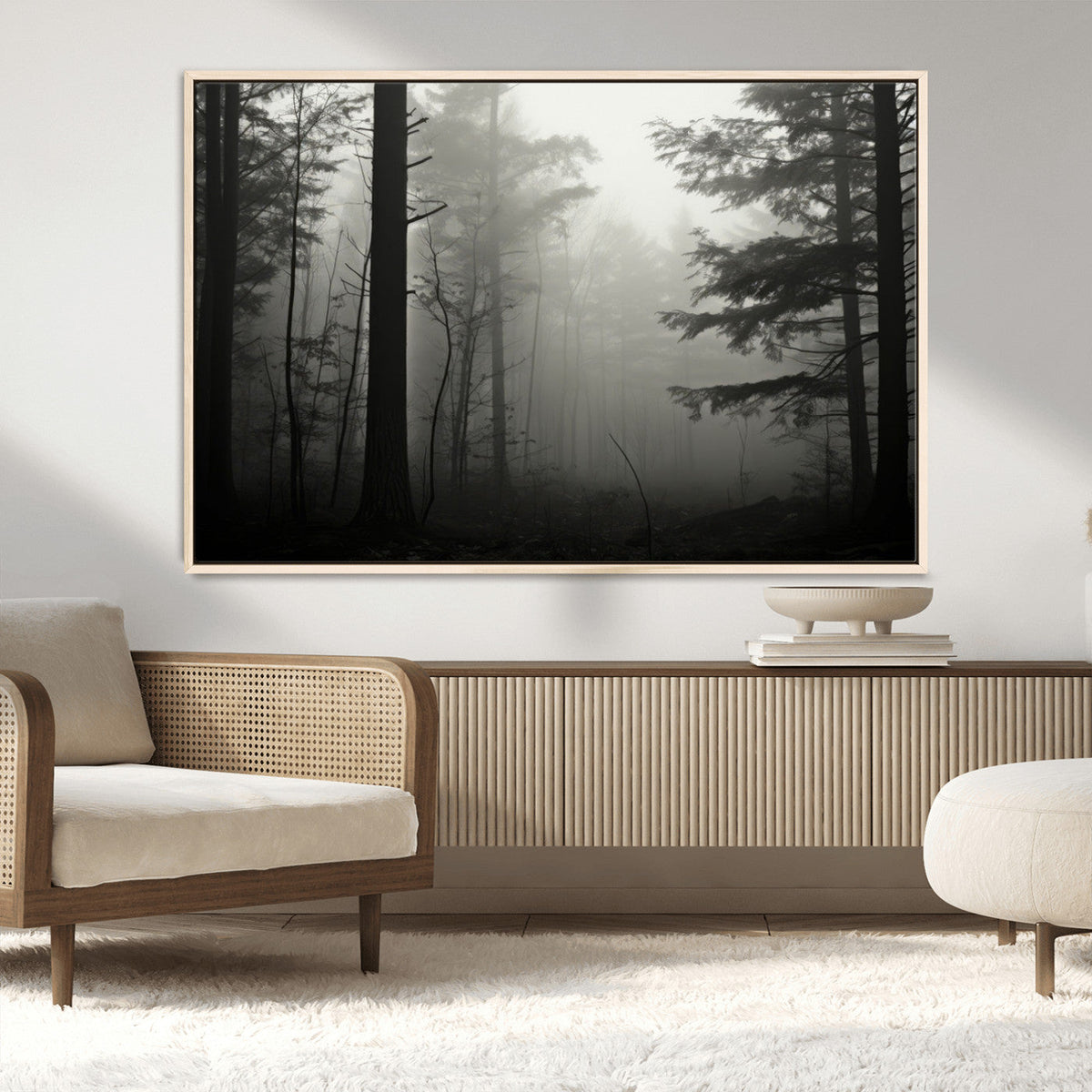 Misty Forest Wall Art Premium Canvas Print a Foggy and