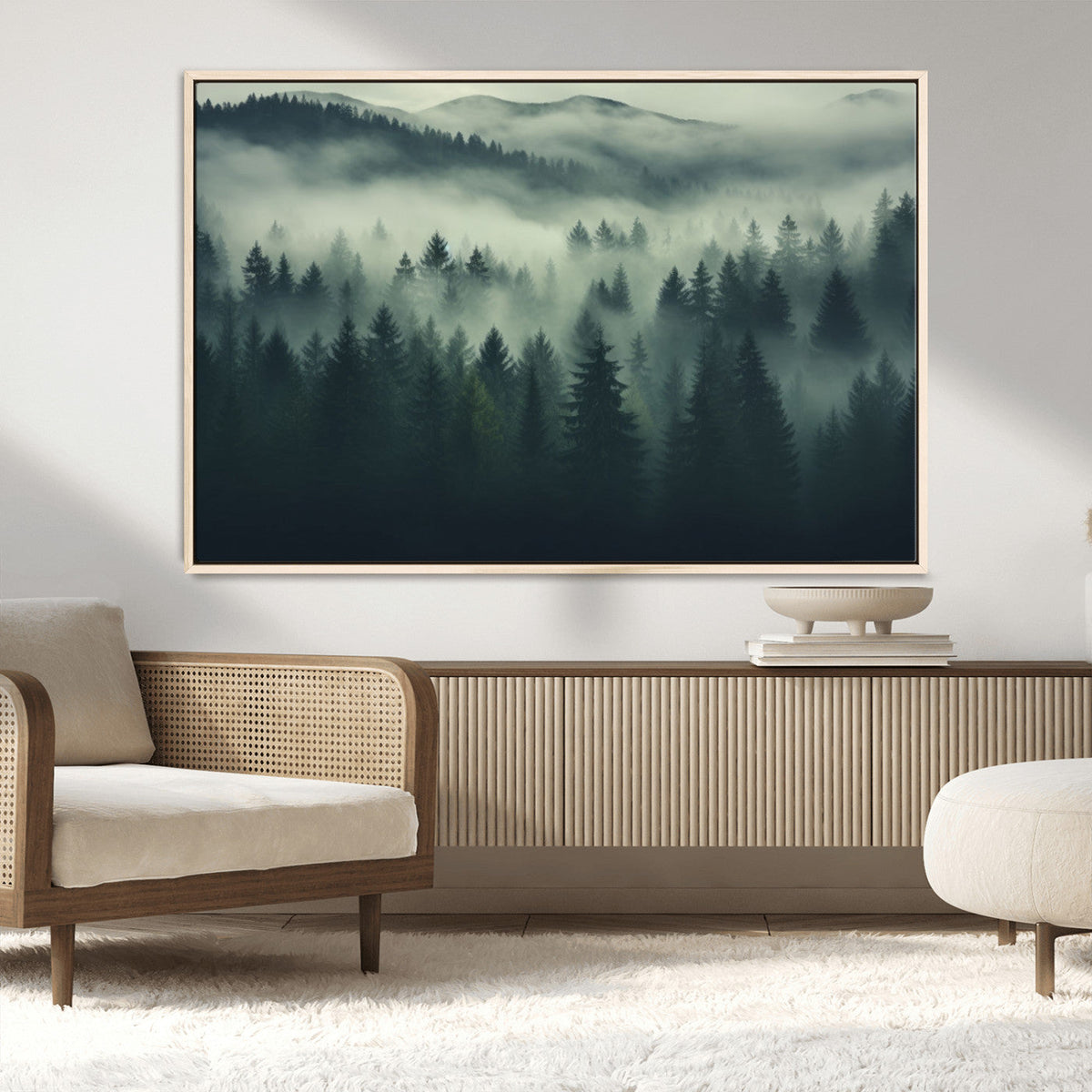 Misty Forest Wall Art Premium Canvas Print a Foggy and