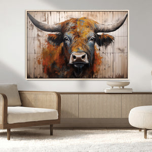 Abstract Bull Highland Cow Canvas Wall Art Print – Vibrant
