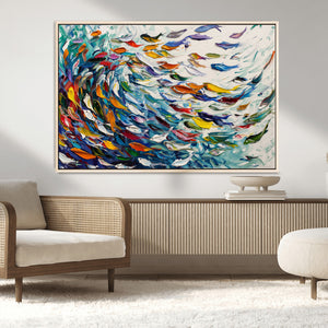 Modern Abstract Fish Shoal Wall Art Canvas Print, Colorful