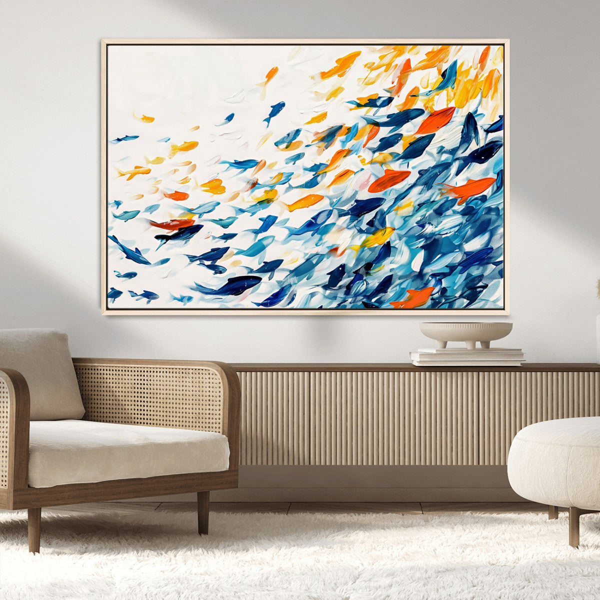 Abstract Fish Shoal Wall Art Canvas Print, Colorful Fish