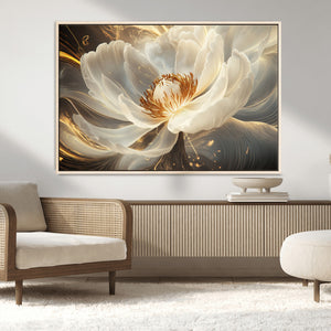 Gold Floral Wall Art Canvas Print, Framed Modern Flower Art