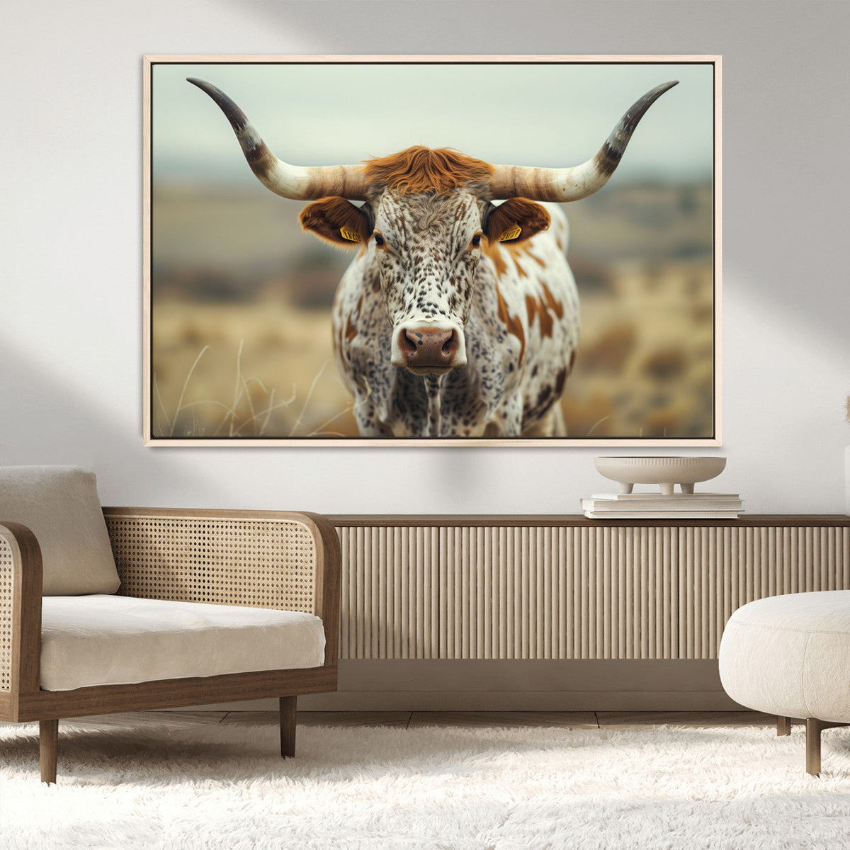 Texas Cow Longhorn Wall Art Canvas Print for Farm House Wall