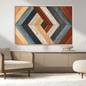 Geometric Wood Art Wall Decor Canvas Print, Rustic Wooden