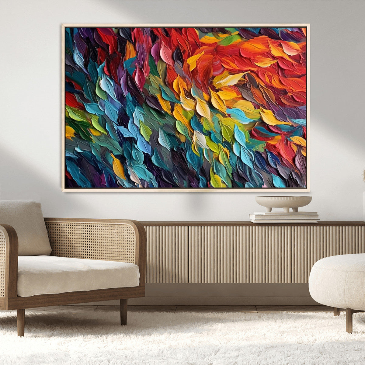 Vibrant Abstract Leaf Wall Art Canvas Print | Bold Colorful