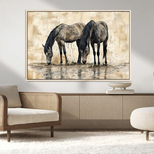 Chinese Style Abstract Black Horses Wall Art Canvas Print -