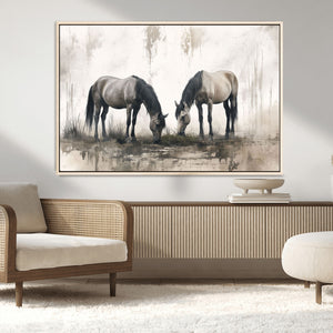 Chines Ink Style Vintage Horses Wall Art Canvas Print for
