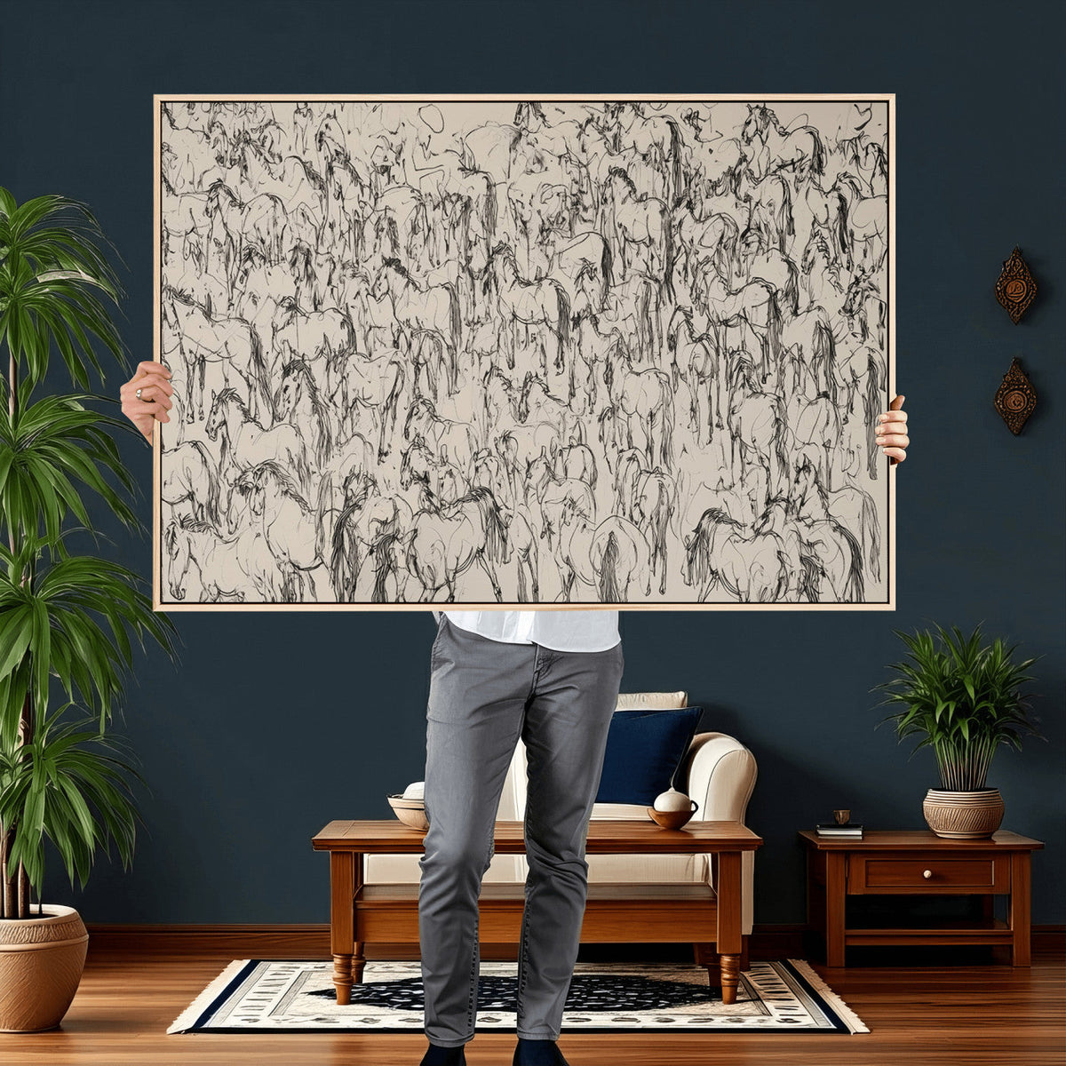 Abstract Horse Sketch Wall Art | Ready to Hang and Framed |