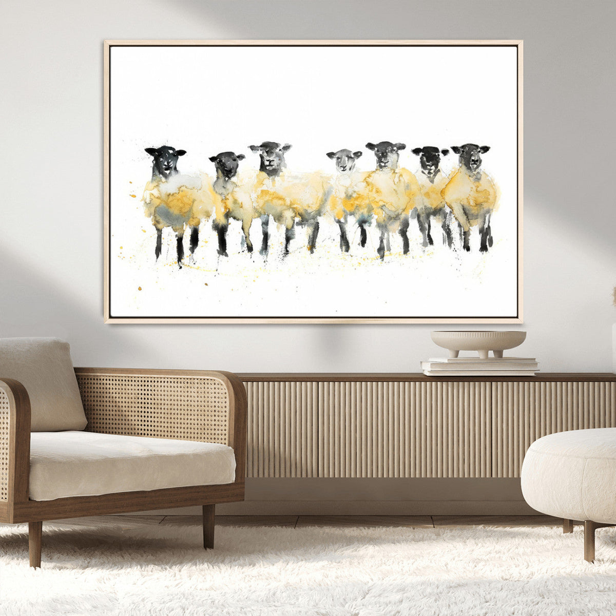 Farmhouse Wall Art Sheep Print | Ready to Hang Framed Canvas
