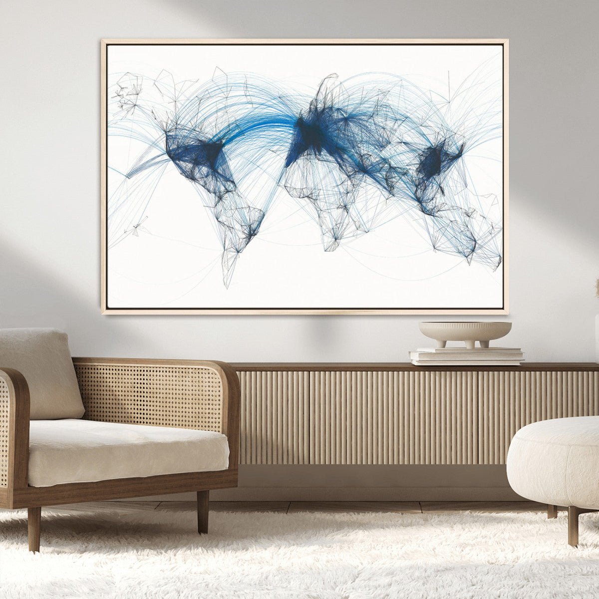 Flight Route Map Wall Art Canvas Print, Abstract Air Traffic
