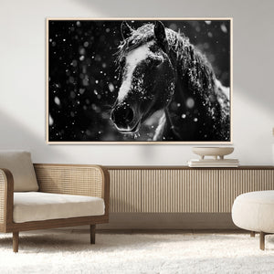 Winter Horse Wall Art | Black and White Horse Print | Ready