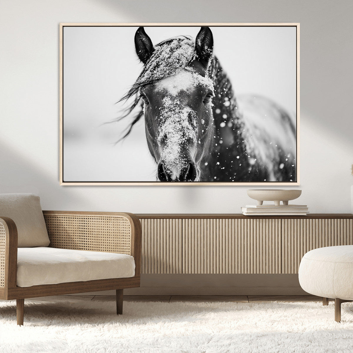 Western Wall Art | Black and White Winter Horse Wall Art |