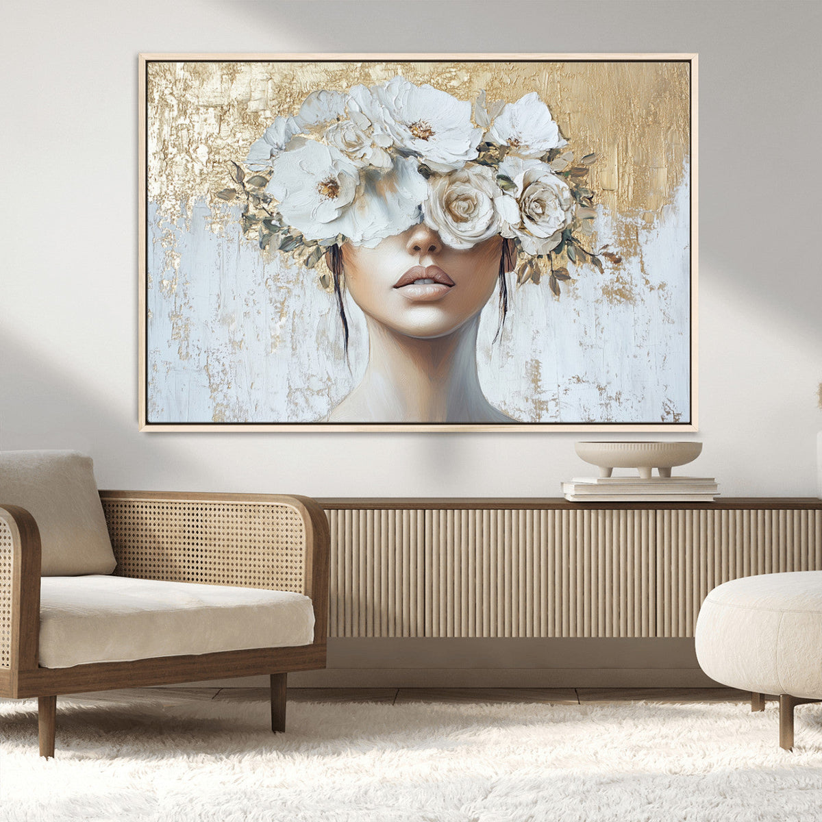 Golden Petal Wall Art - Canvas Print Flower Head Woman