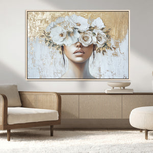 Golden Petal Wall Art - Canvas Print Flower Head Woman