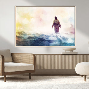 Watercolor Jesus Walking on Water Canvas Print, Christian