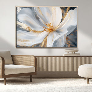 White and Gold Floral Canvas Wall Art - Framed and Ready to