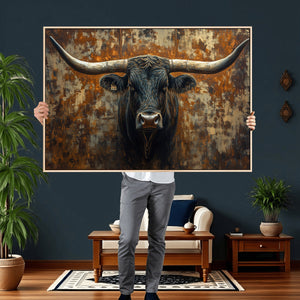 Longhorn Texas Cow Bull Wall Art | Rustic Farmhouse Canvas