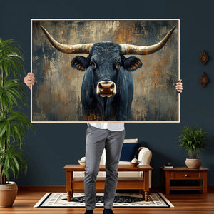 Texas Western Wall Art Canvas Print - Abstract Cow Longhorn