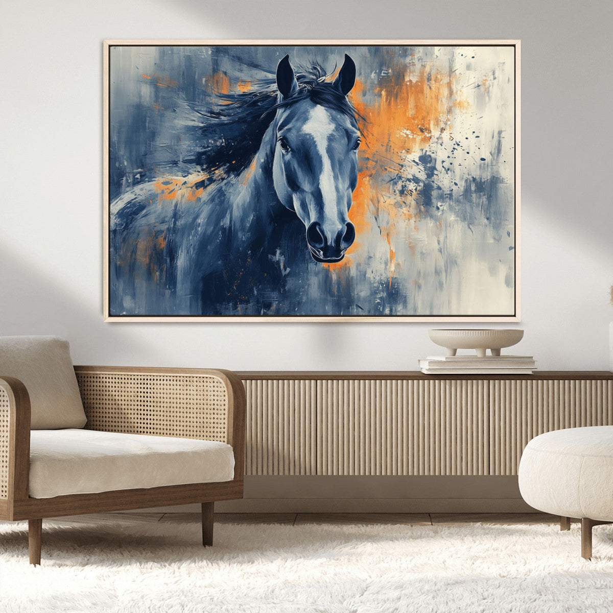 Abstract Blue Horse Wall Art Print Canvas | Horse Wall Art