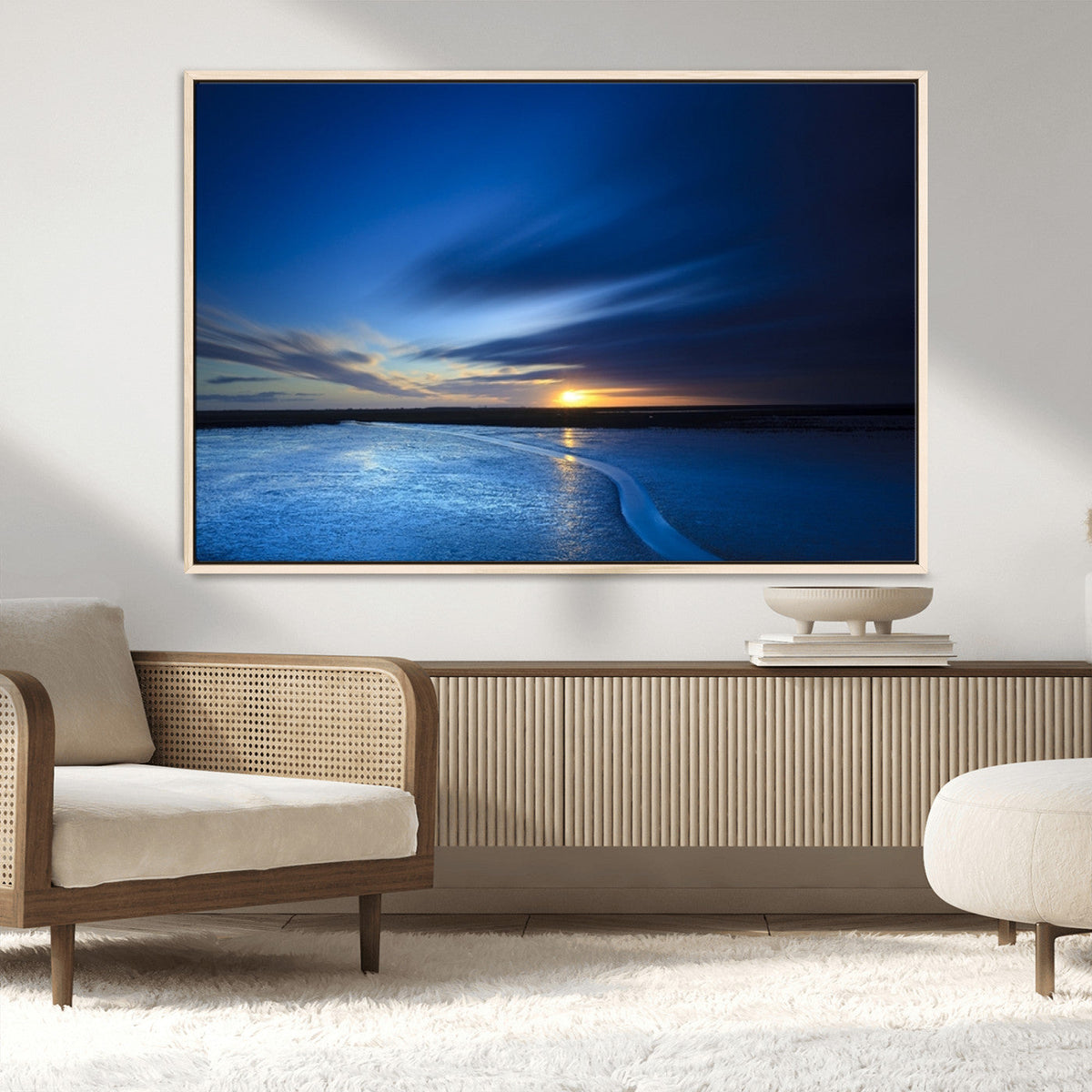 Blue Sunset Ocean Canvas Wall Art Print – Serene Coastal