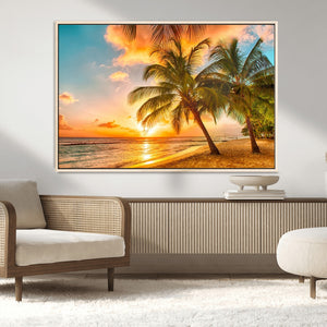 Tropical Sunset Beach Canvas Wall Art Print – Vibrant Palm