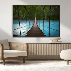 Suspension Bridge Over River Canvas Art | 3-Panel Nature