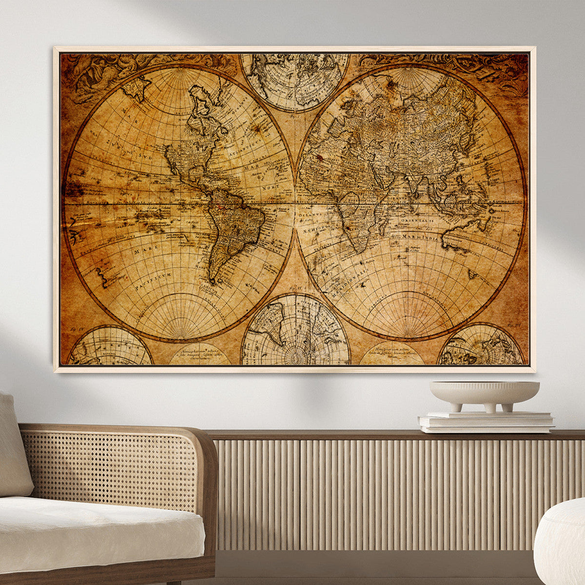 Vintage World Map Canvas Print – Antique Push Pin Travel