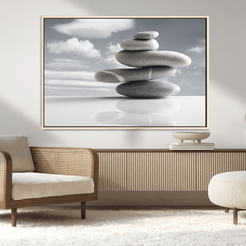 Still Life Black and White Zen Stones Wall Art Canvas,