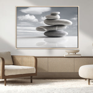 Still Life Black and White Zen Stones Wall Art Canvas,