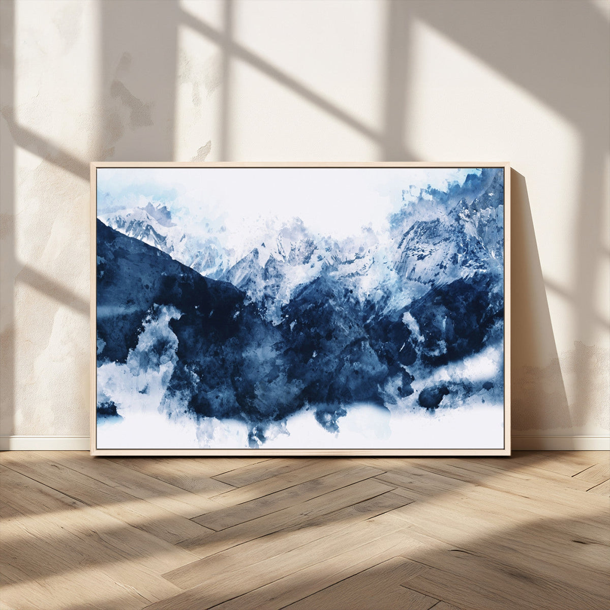 Abstract Blue Mountain Canvas Wall Art – Modern Triptych