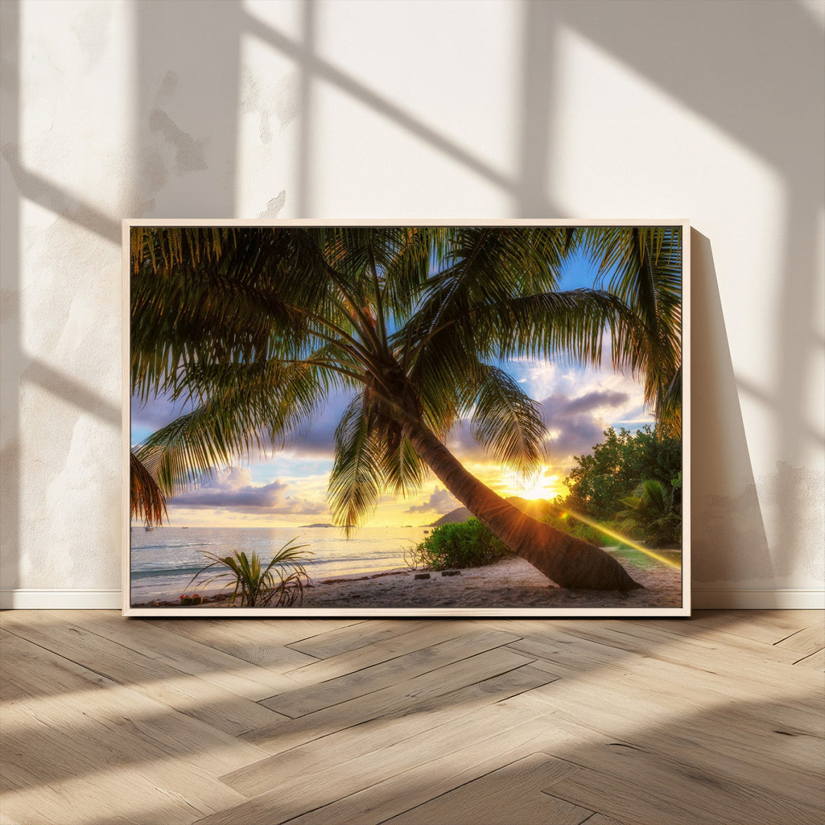 Tropical Island Sunset on the Beach Palms Wall Art Canvas