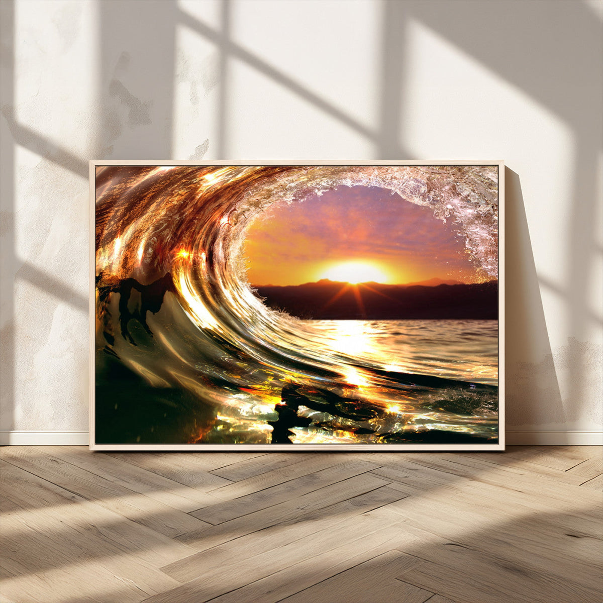Golden Wave Sunset Triptych Canvas Art, Giclee Canvas Print