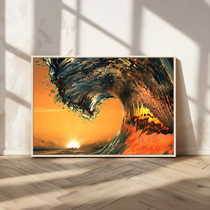 Surf Wave Sunset Canvas Wall Art Print, 3-Panel Ocean