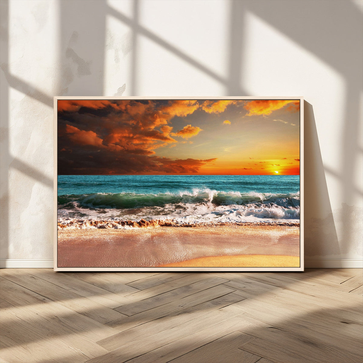 Golden Sunset Beach Canvas Wall Art – Triptych Seascape