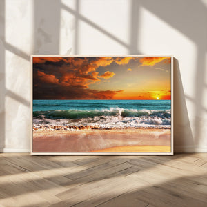 Golden Sunset Beach Canvas Wall Art – Triptych Seascape