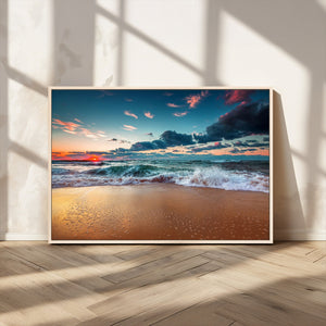 Sunset Ocean Beach Wall Art – Giclee Canvas Print, Coastal