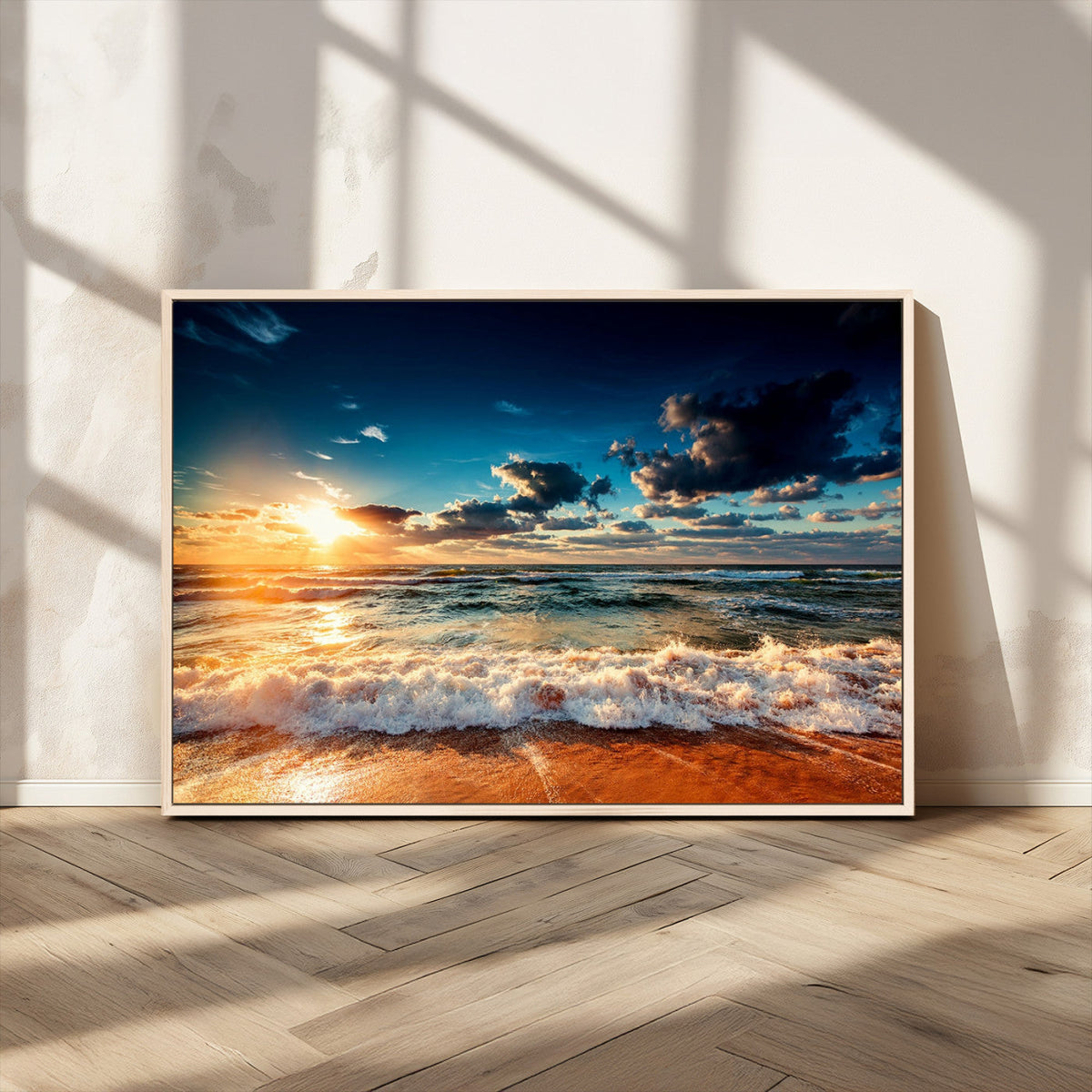 Golden Hour Sunset Over Ocean Waves Wall Art Canvas Print |