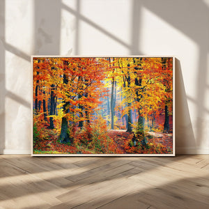Autumn Red Forest Triptych Canvas Wall Art Print, Forest