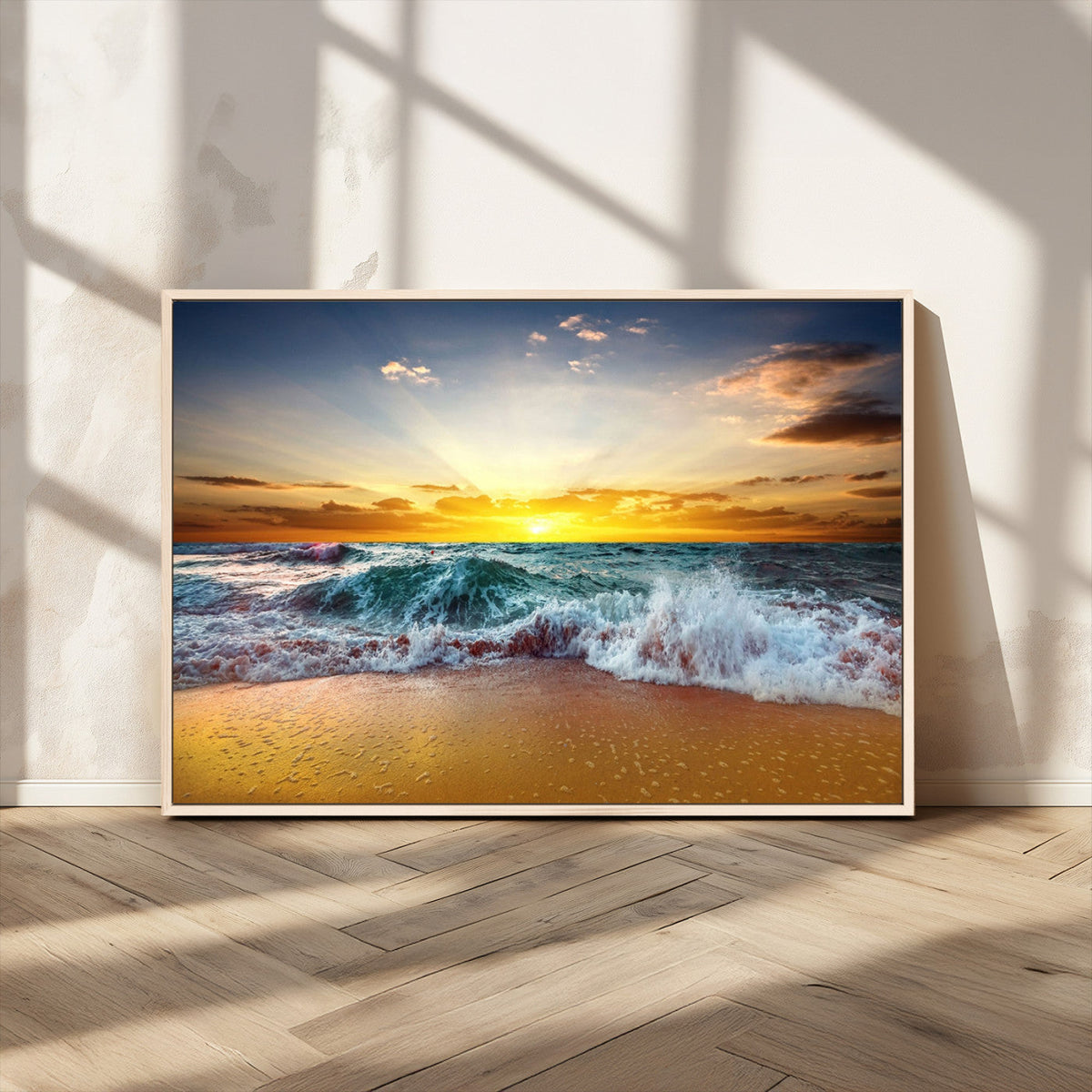 Golden Sunset Ocean Waves Wall Art Canvas Print – Multi