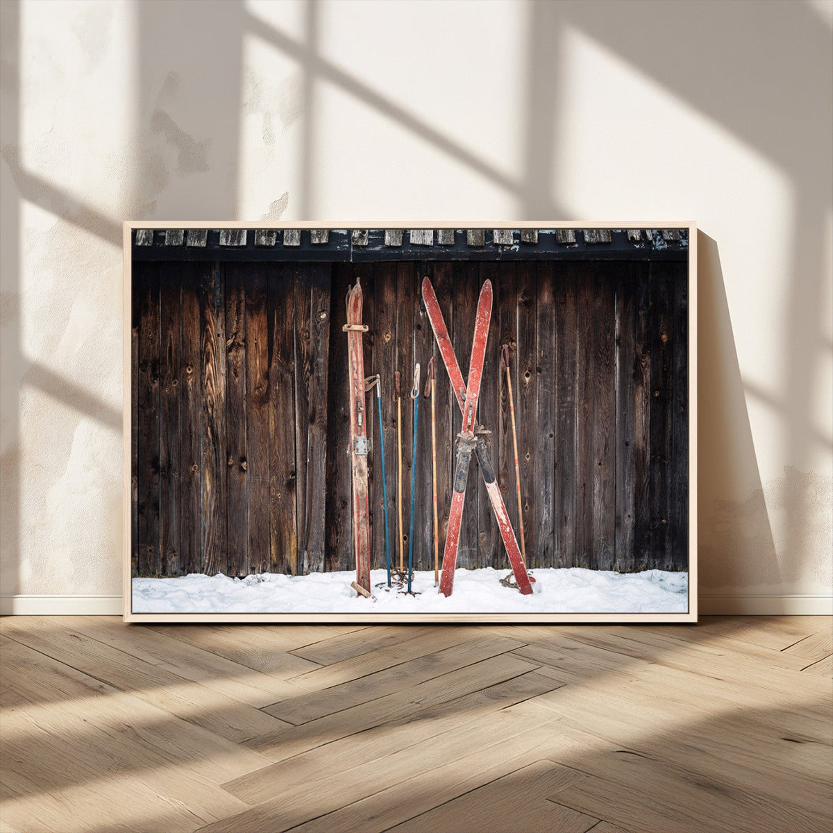 Vintage Ski Gear Canvas Print, Vintage Ski Gear Against