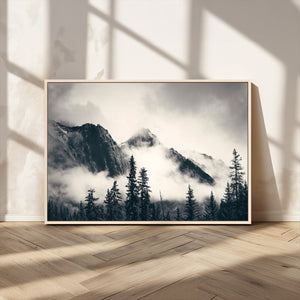 Large Foggy Mountain Forest Wall Art Canvas Print | Misty