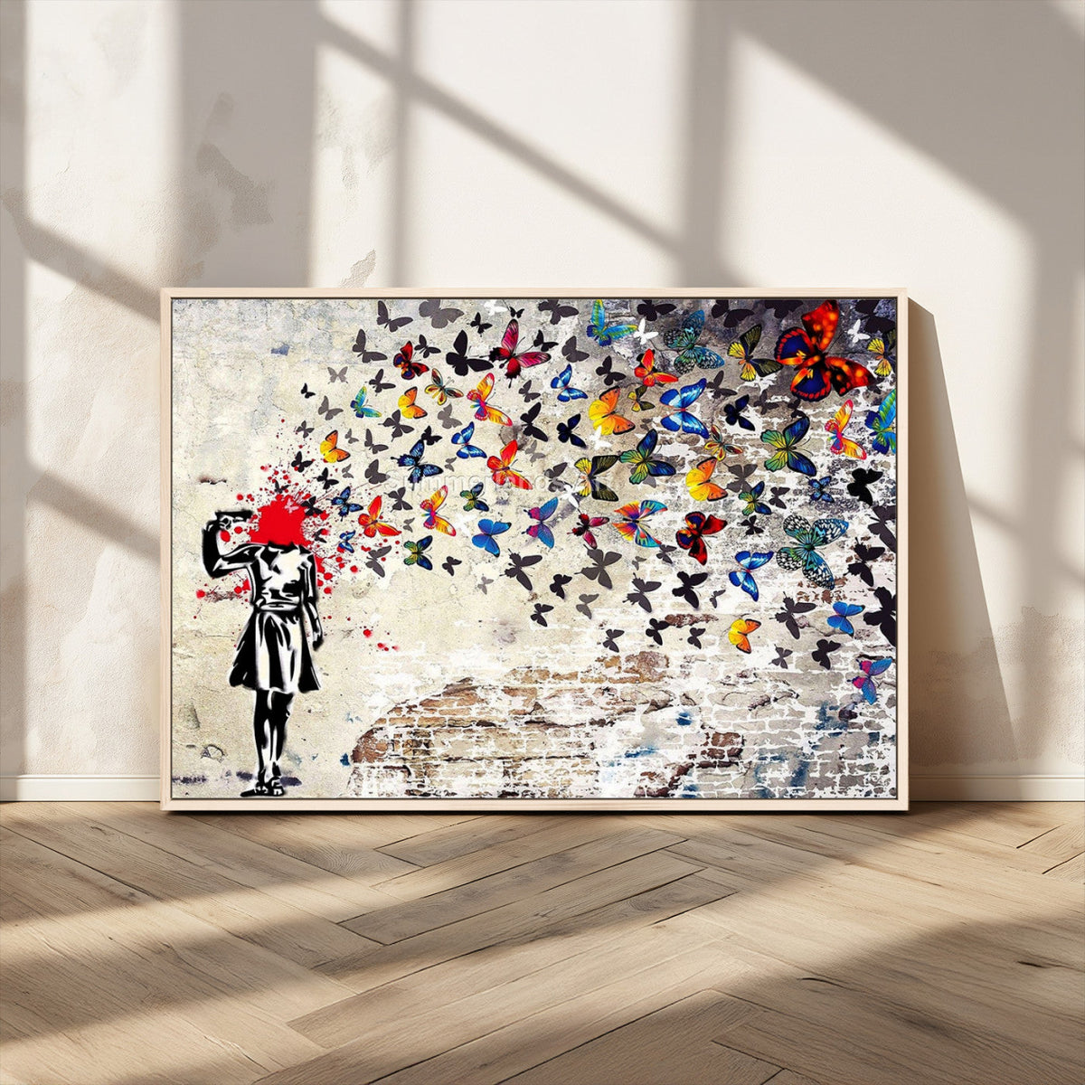 Banksy Art Butterfly Girl Explosion Canvas Art – Vibrant