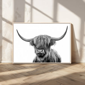 Grayscale Scottish Highland Cow Cattle Art Print Farmhouse