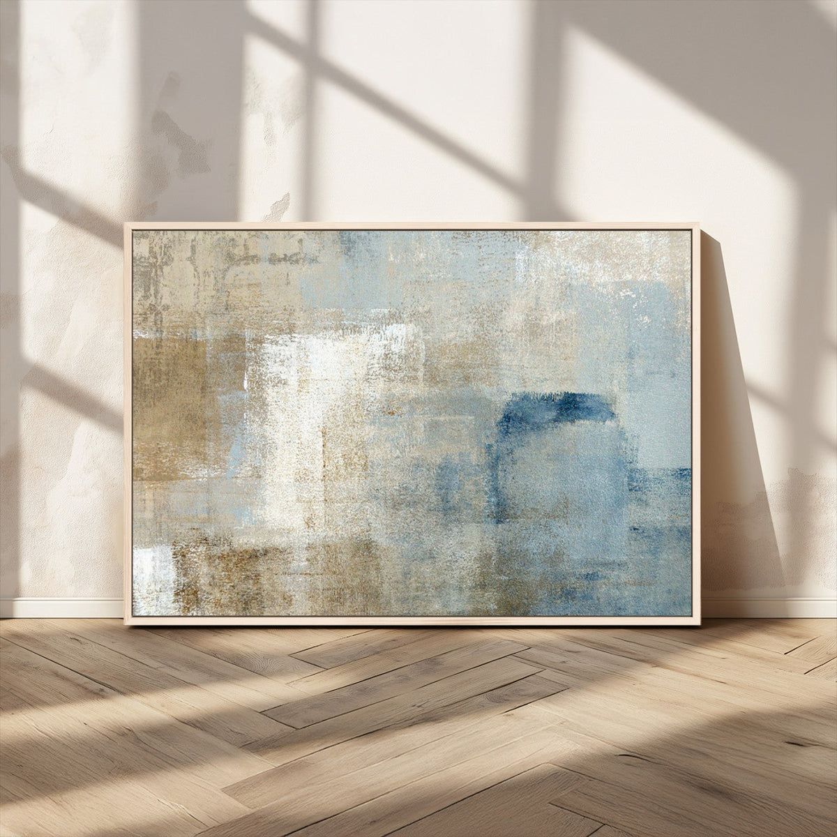 Abstract Blue and Beige Wall Art, Modern Minimalist Canvas
