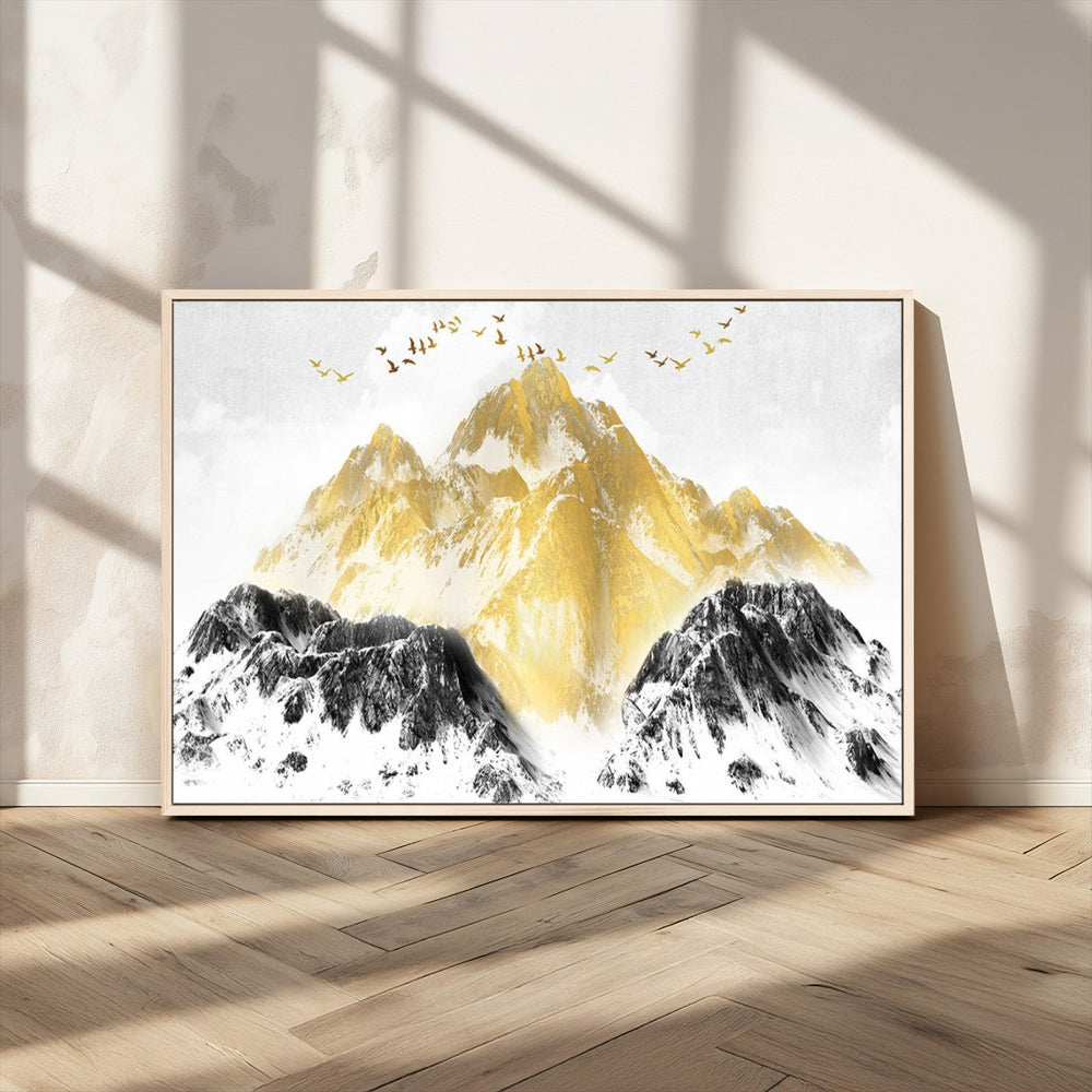 Golden Mountain Triptych Wall Art Canvas Print, Modern